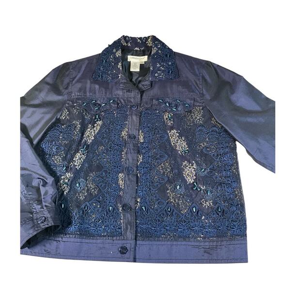 Coldwater Creek Silk Blend Shantung Jacket Size Small Embroidered Blue - Picture 7 of 10